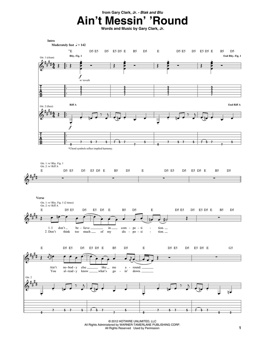 Ain't Messin' 'Round Guitar Tablature scores gallery preview page 1