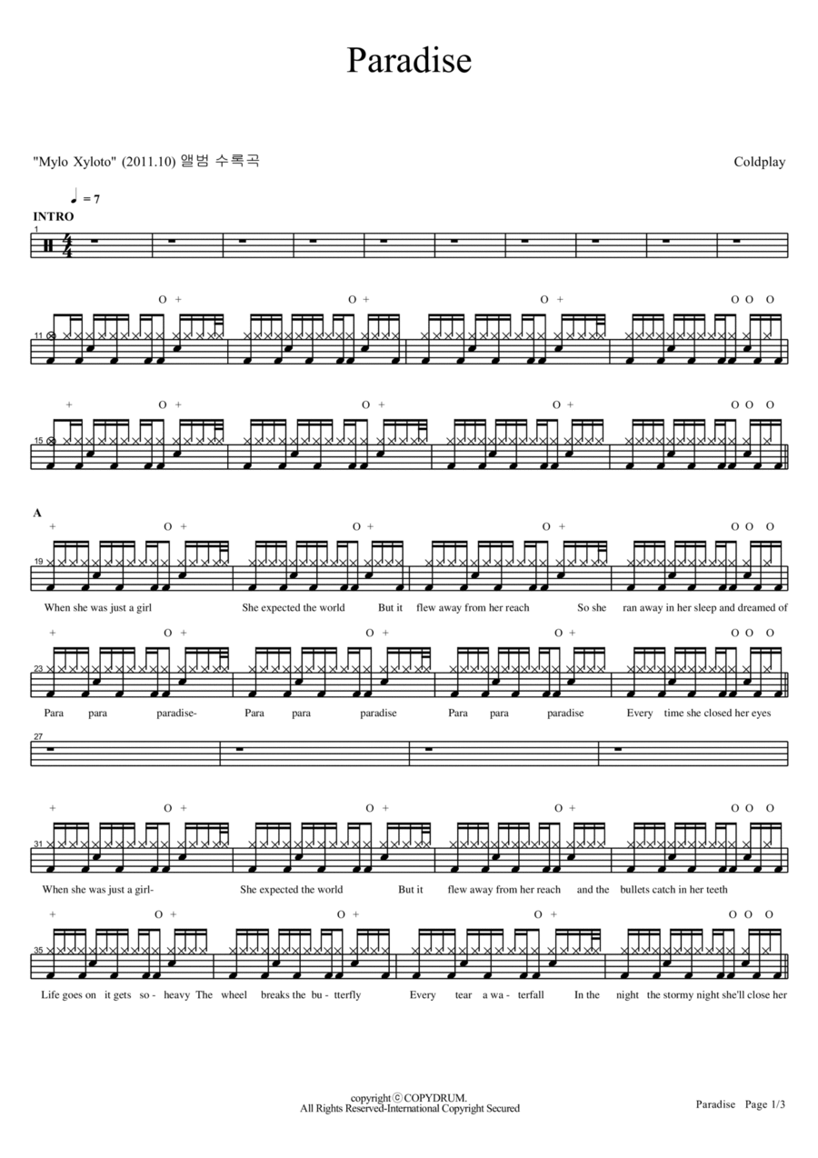 Paradise Paradise Drum Set scores gallery preview page 1