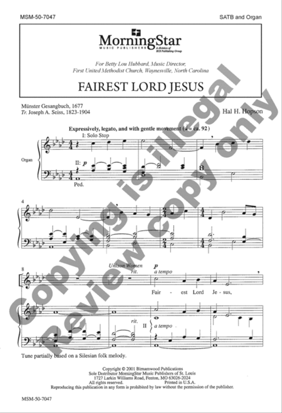 Fairest Lord Jesus Fairest Lord Jesus 4-Part scores gallery preview page 3