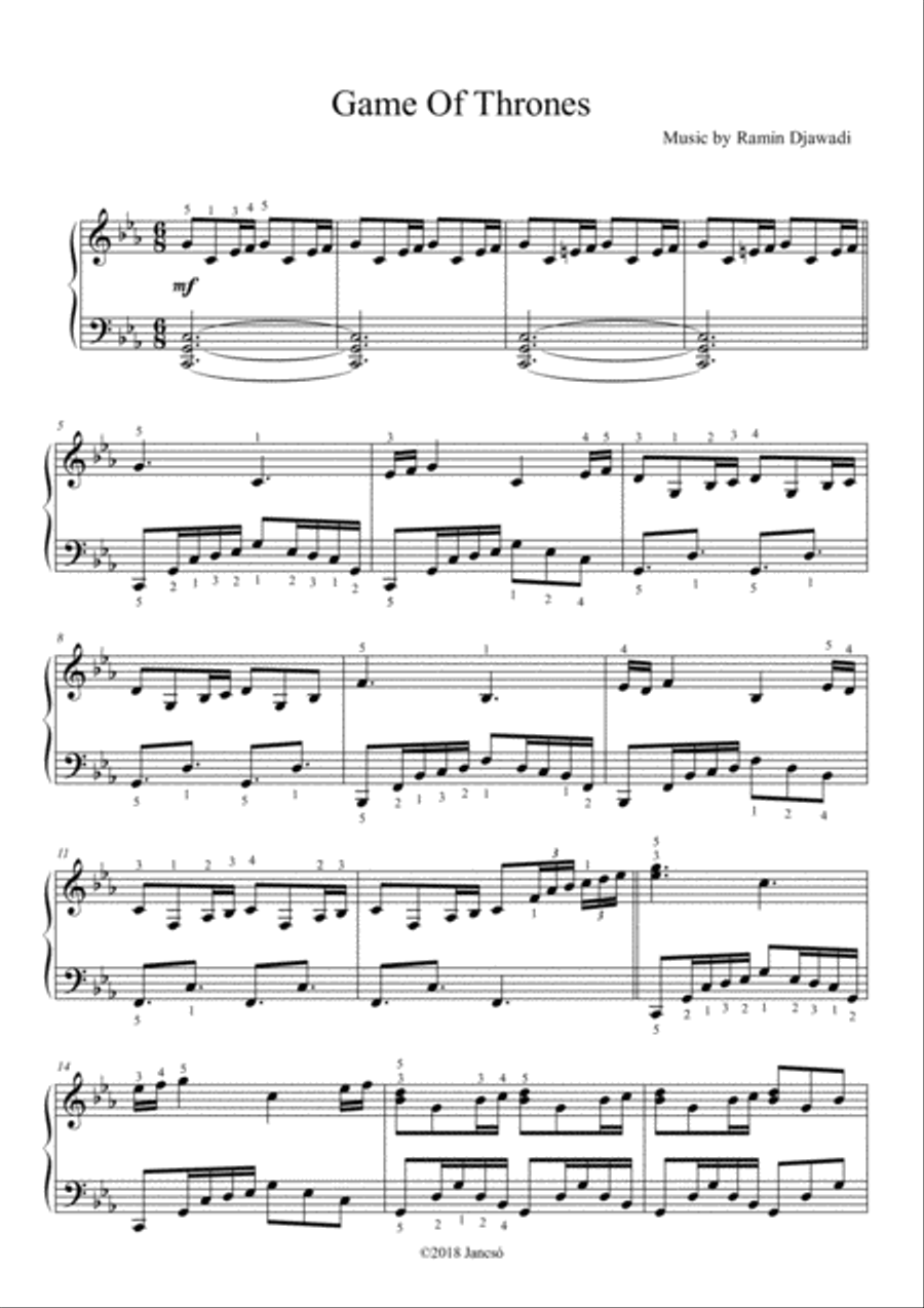 Game Of Thrones Piano Solo scores gallery preview page 1