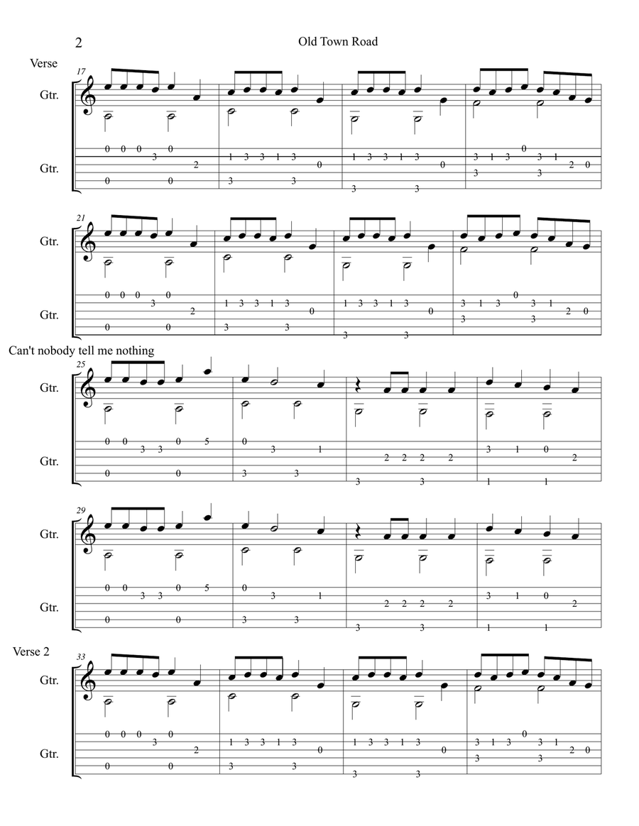 Old Town Road (remix) Acoustic Guitar scores gallery preview page 2