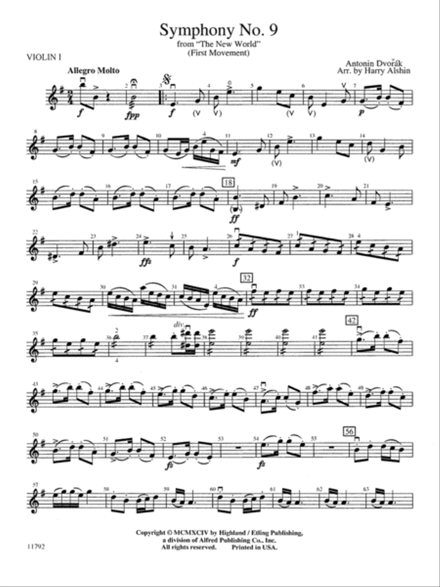 New World Symphony: 1st Violin String Orchestra scores gallery preview page 1