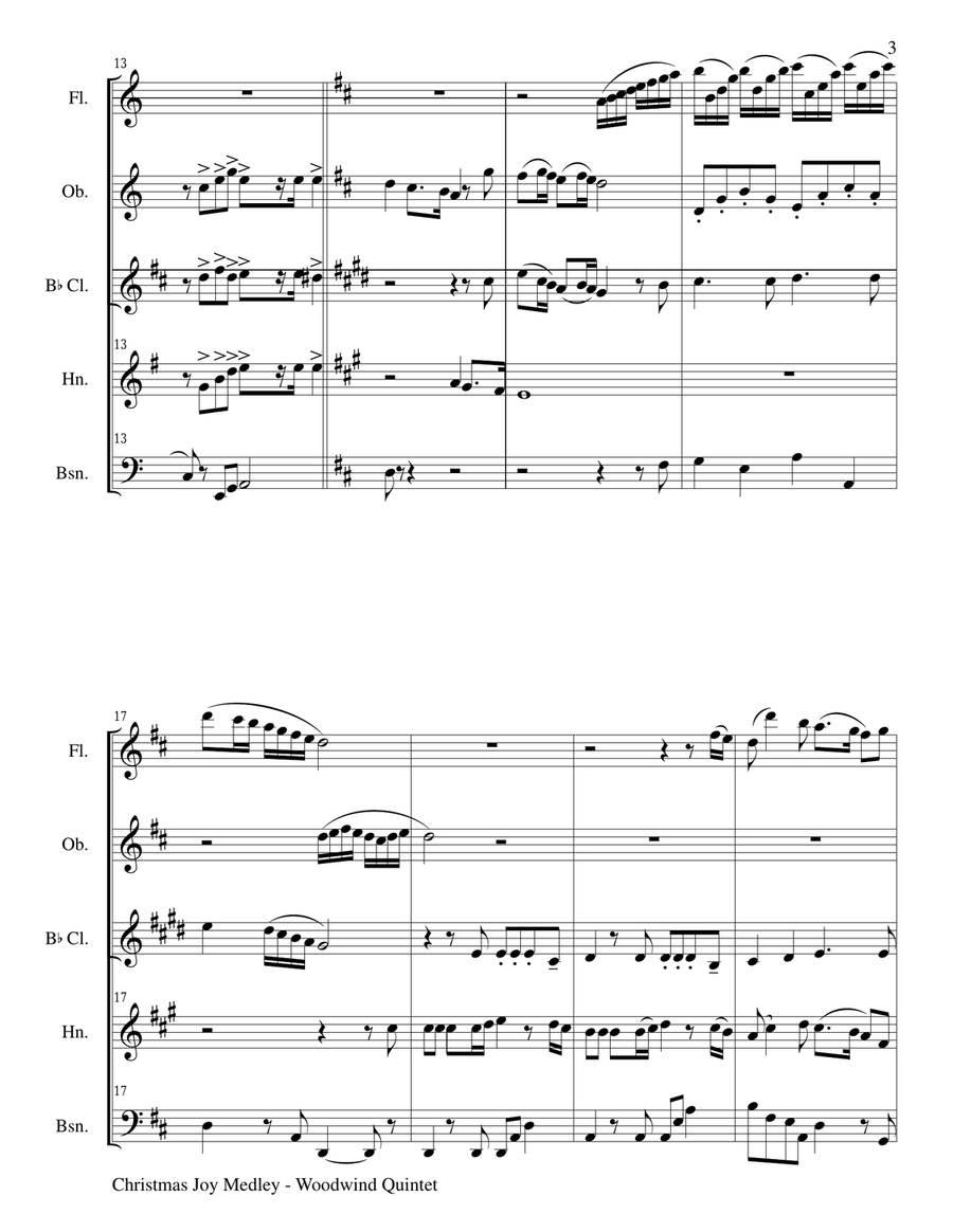CHRISTMAS JOY MEDLEY (Woodwind Quintet Score and Parts for Flt, Ob, Cl, Hrn, and Bsn) Woodwind Quintet scores gallery preview page 3