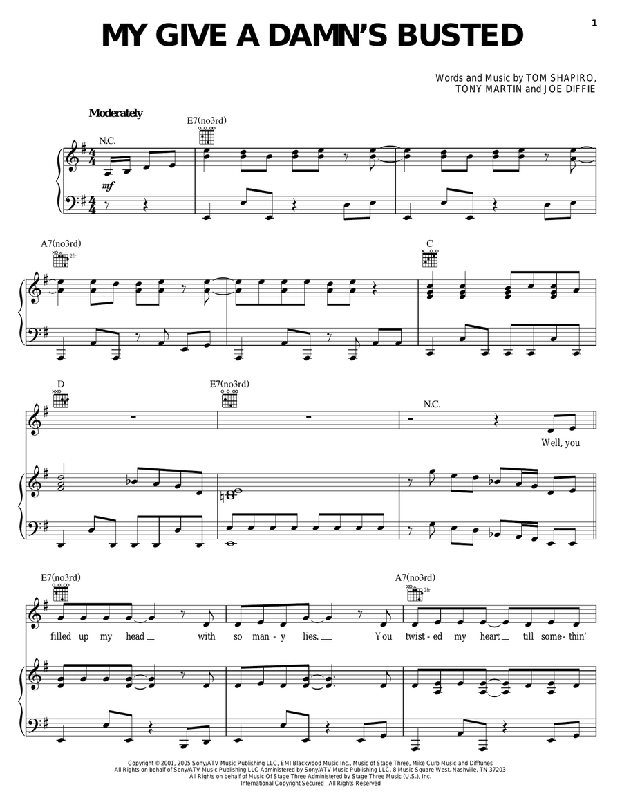 My Give A Damn's Busted Piano, Vocal, Guitar scores gallery preview page 1