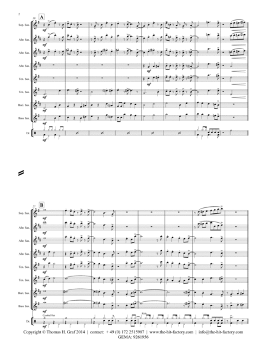 Clinch at midnight - Charleston/Two Step - Saxophone Quintet Saxophone Quintet scores gallery preview page 2