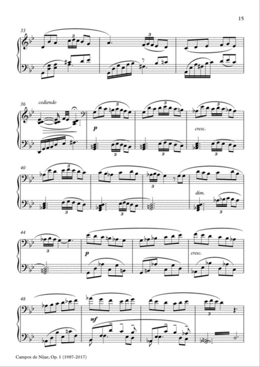 Campos de Níjar, Op.1 - III. El Retiro ('Al atardecer') (2017) Piano Solo scores gallery preview page 3