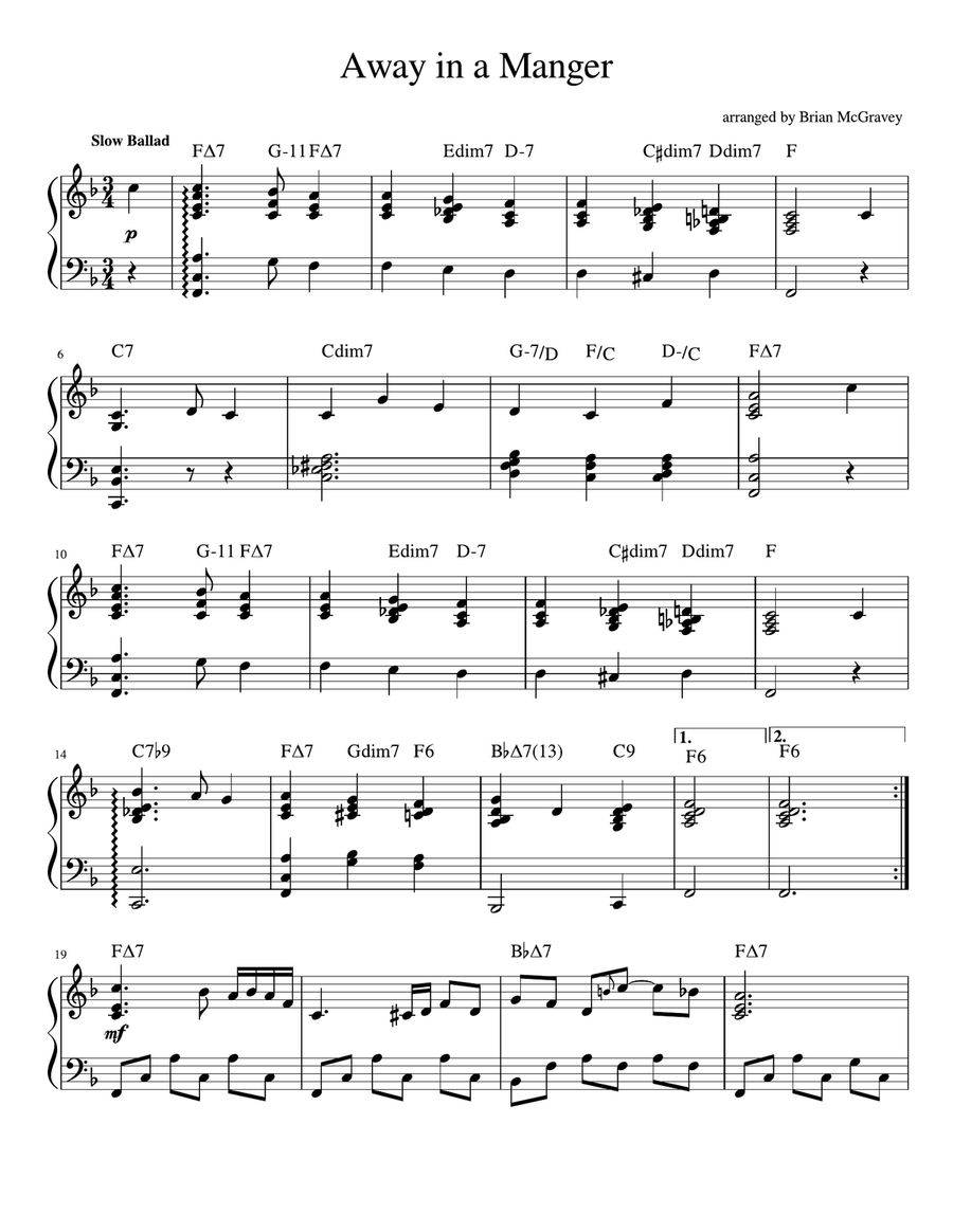 Away in a Manger (Jazz Piano) Piano Solo scores gallery preview page 1