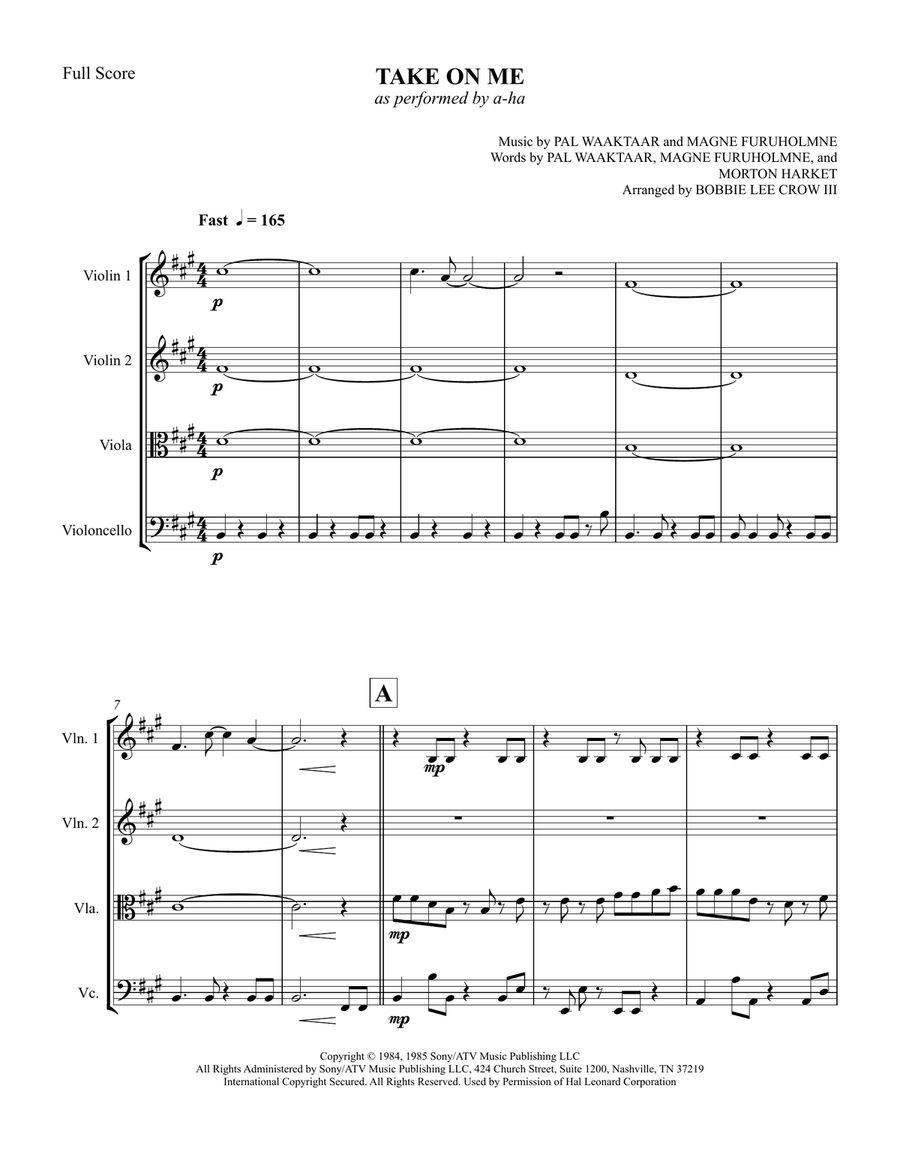 Take On Me Take On Me String Quartet scores gallery preview page 5