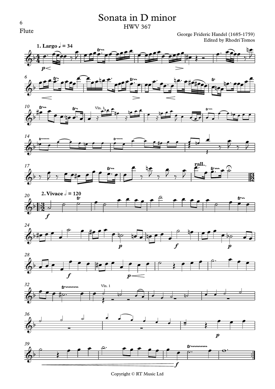 Handel HWV367 Sonata in D minor. Solo sheet music.