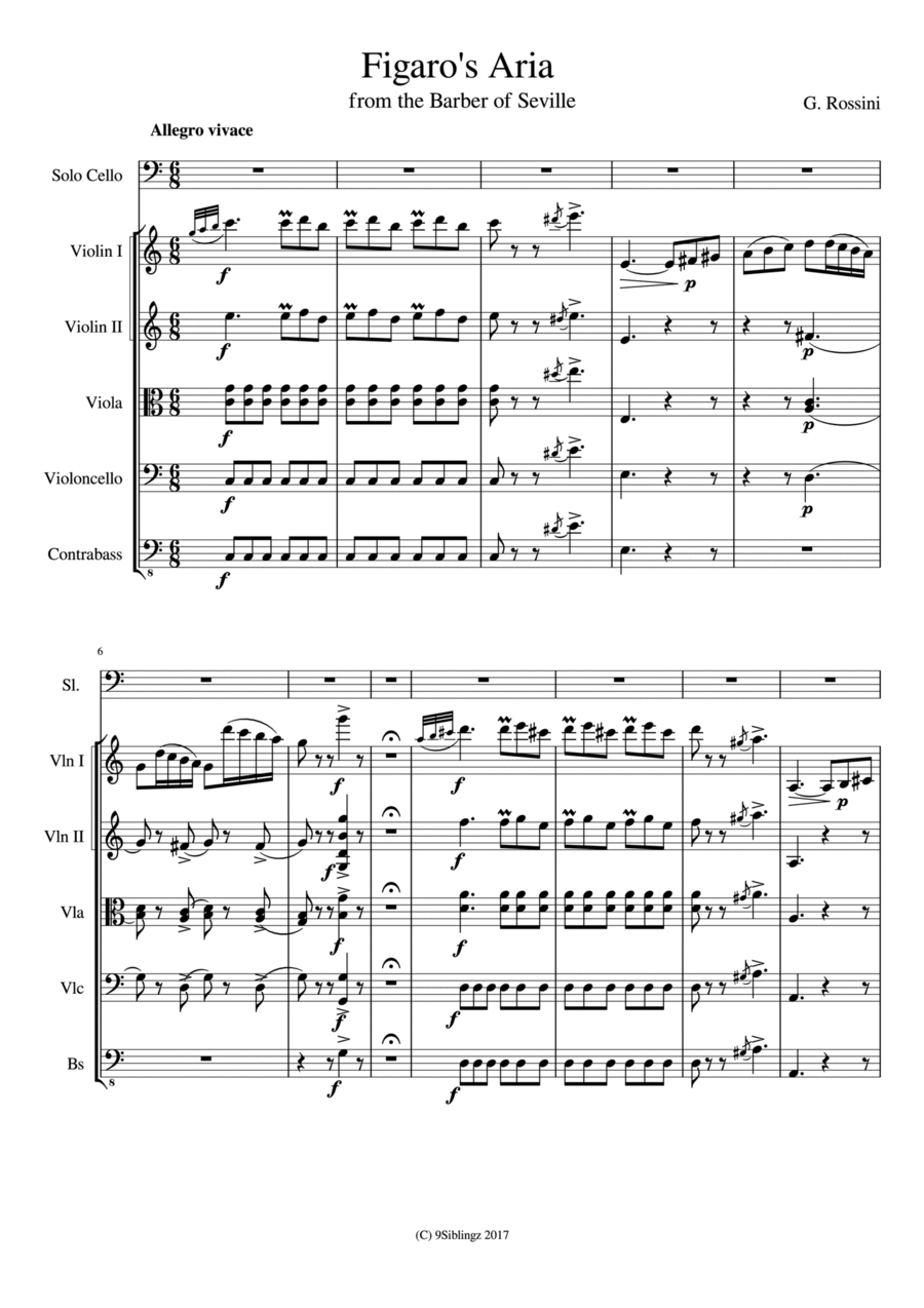 String Chamber Series: Barber of Seville (Largo al factotum) String Orchestra scores gallery preview page 1