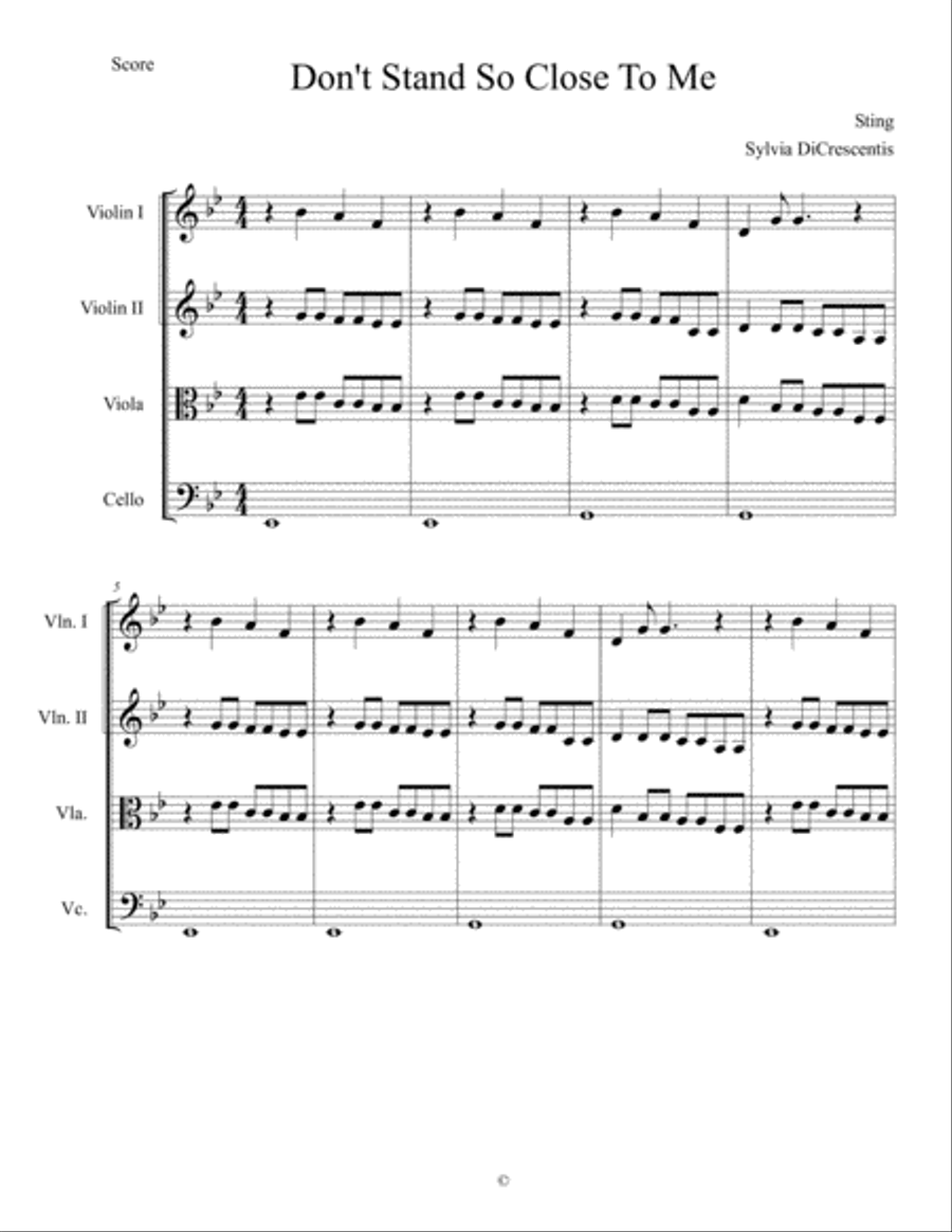 Don't Stand So Close To Me String Quartet scores gallery preview page 1