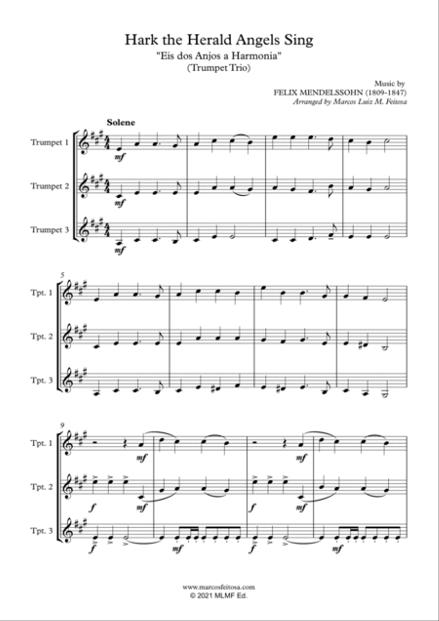 Hark The Herald Angels Sing (Eis dos Anjos a Harmonia) - Trumpet Trio Trumpet Trio scores gallery preview page 3