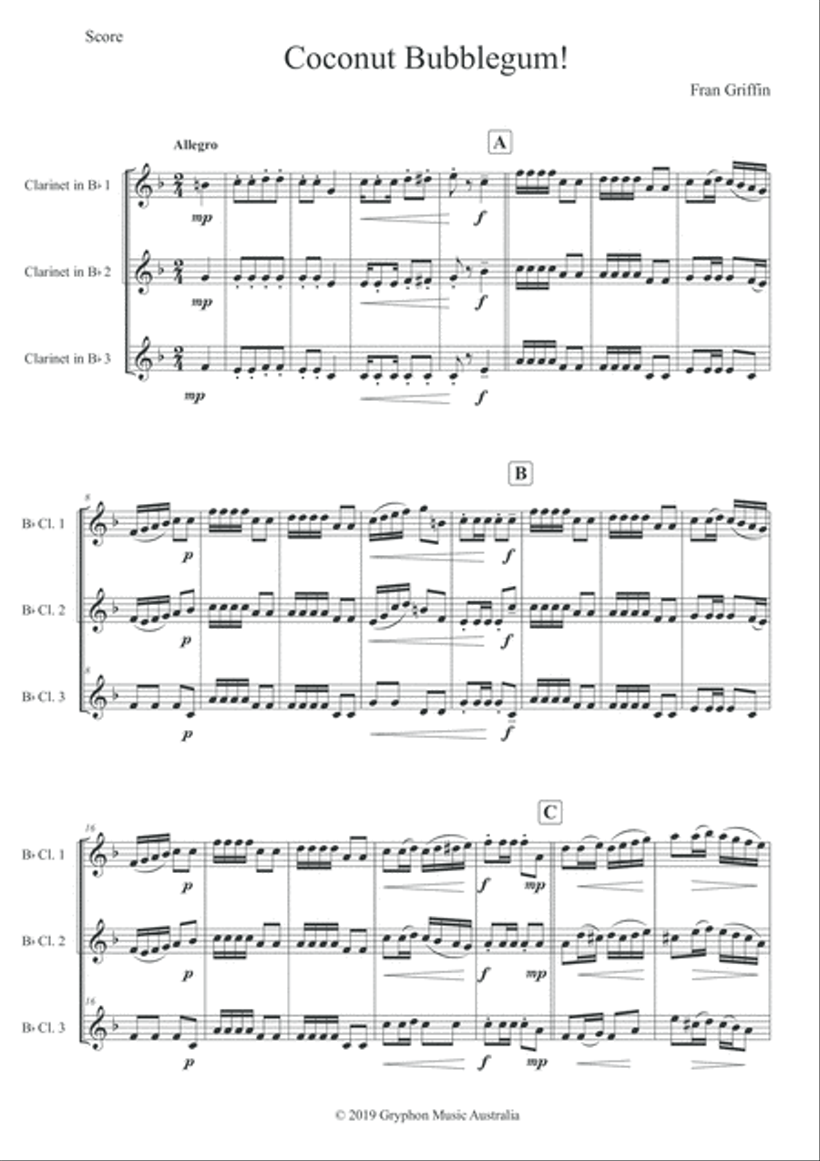 Coconut Bubblegum! for clarinet trio Coconut Bubblegum! for clarinet trio Clarinet Trio scores gallery preview page 2