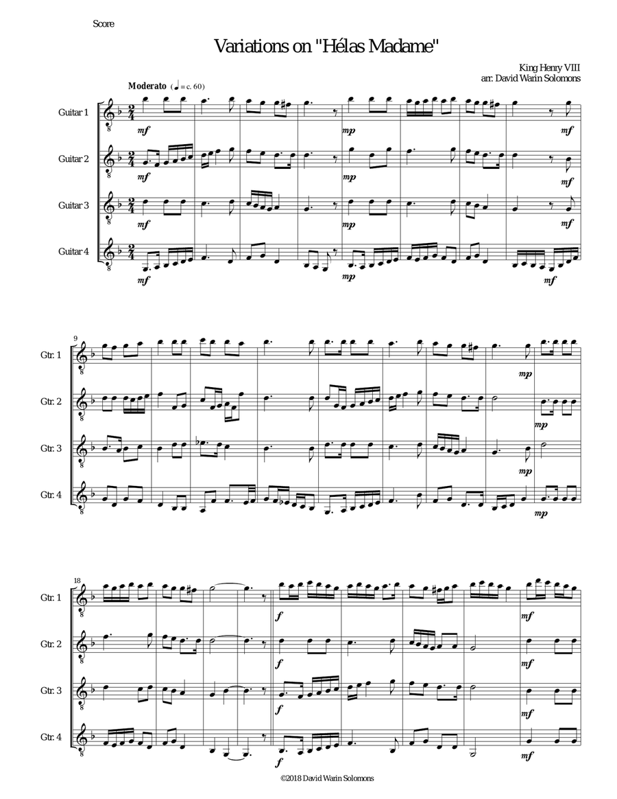 Variations for guitar quartet on 
