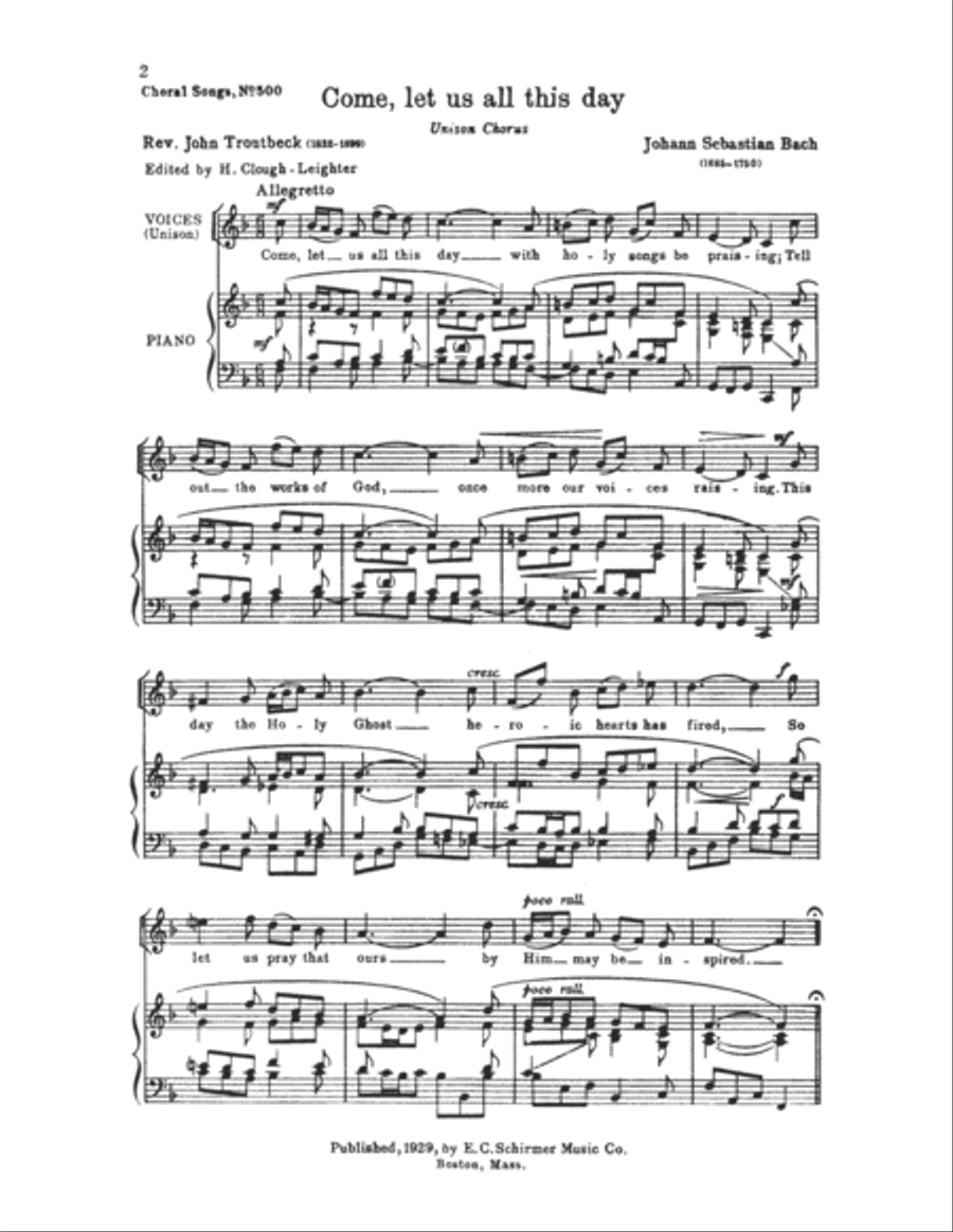 Schemelli Gasangbuch: Come, Let Us All This Day, BWV 479 Unison Choir scores gallery preview page 2