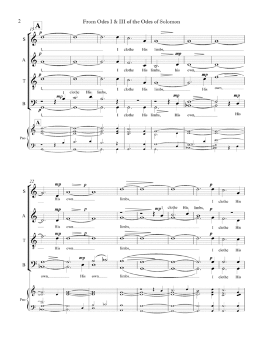 From Odes 1 & 3 of the Odes of Solomon 4-Part scores gallery preview page 4