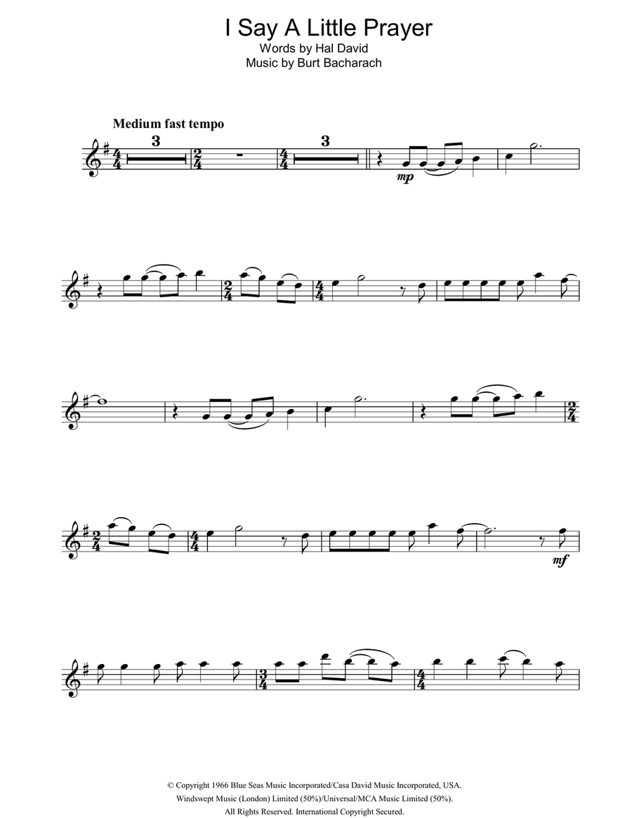 I Say A Little Prayer Alto Saxophone scores gallery preview page 1