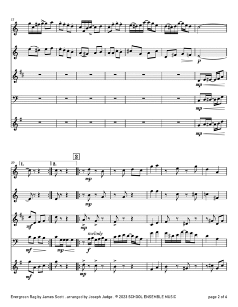 Evergreen Rag by James Scott for Woodwind Quartet in Schools Woodwind Quartet scores gallery preview page 2