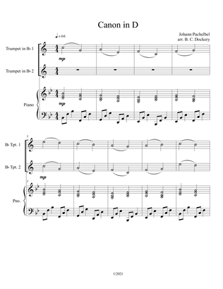 Book cover for Canon in D for 2 Trumpets and Piano