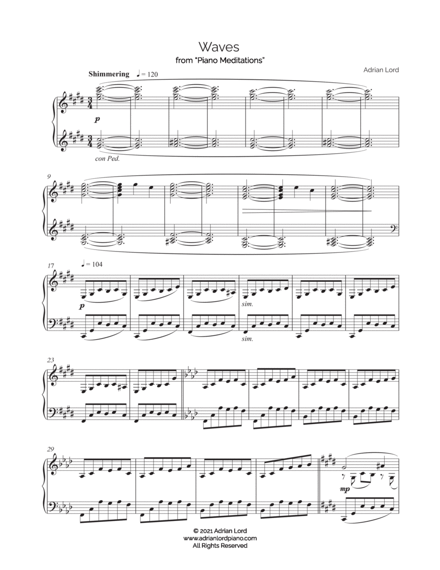 Waves Piano Solo scores gallery preview page 1