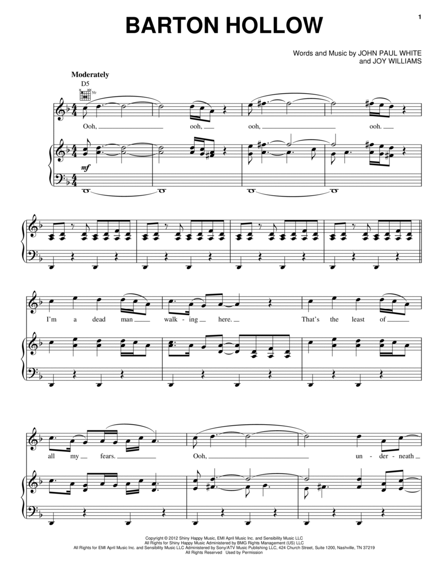 Barton Hollow Piano, Vocal, Guitar scores gallery preview page 1
