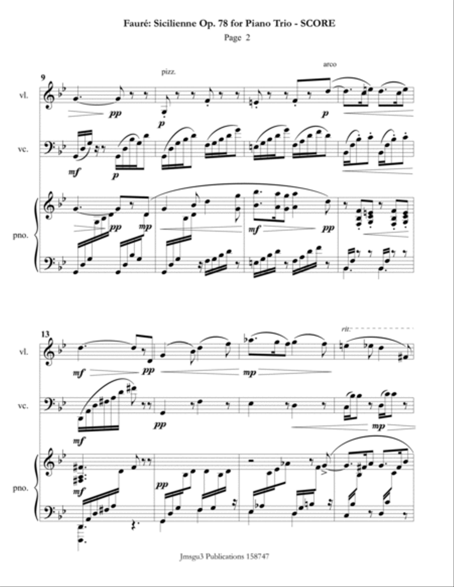 Fauré: Sicilienne for Piano Trio Piano Trio scores gallery preview page 2