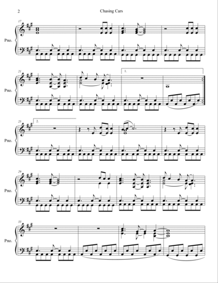 Chasing Cars Piano Solo scores gallery preview page 3