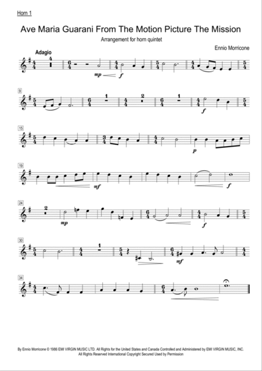 Ave Maria Guarani Brass Quintet scores gallery preview page 5