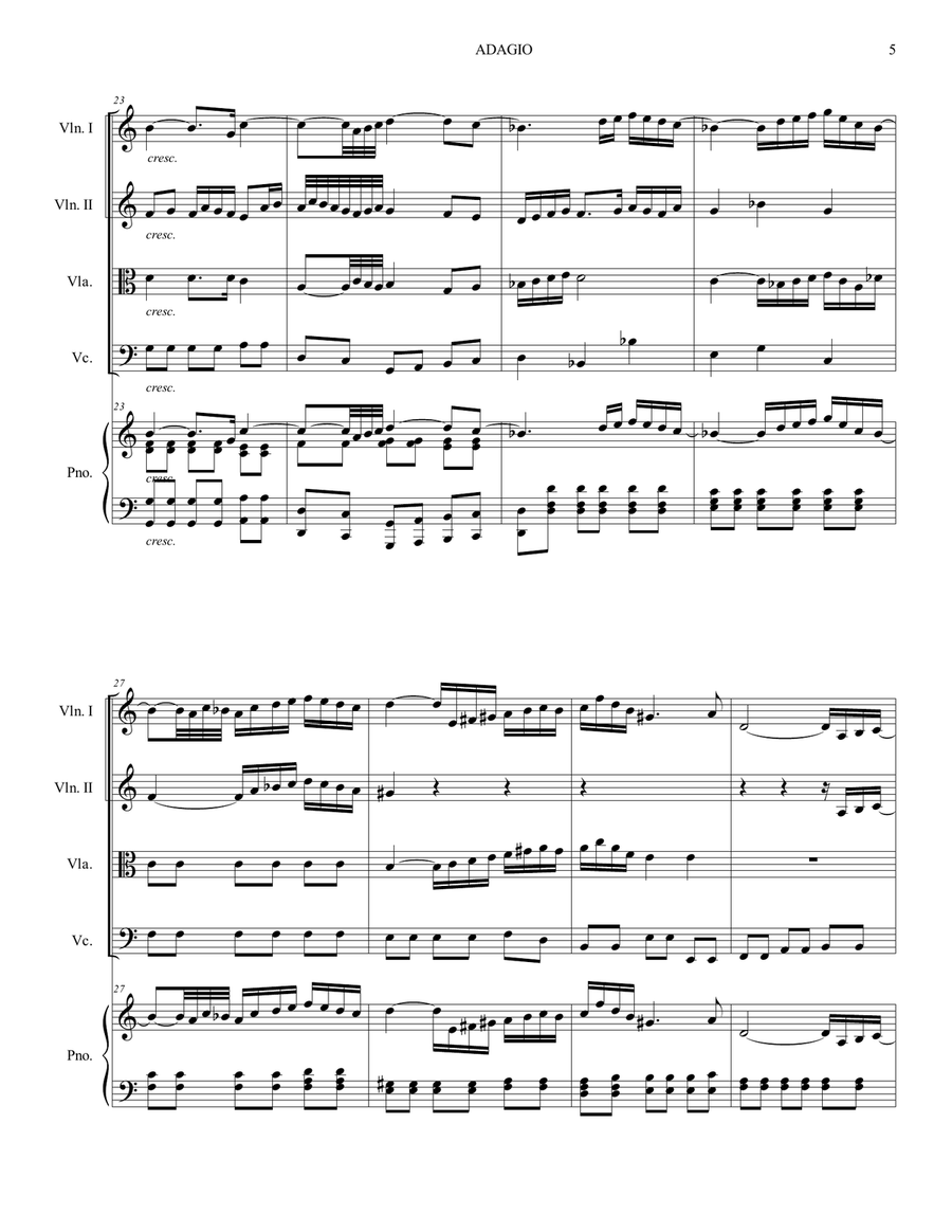 ADAGIO PER OBOE E ARCHI - A. Marcello - Arr. for String Quartet and Piano/Organ ADAGIO PER OBOE E ARCHI - A. Marcello - Arr. for String Quartet and Piano/Organ Chamber Orchestra scores gallery preview page 5
