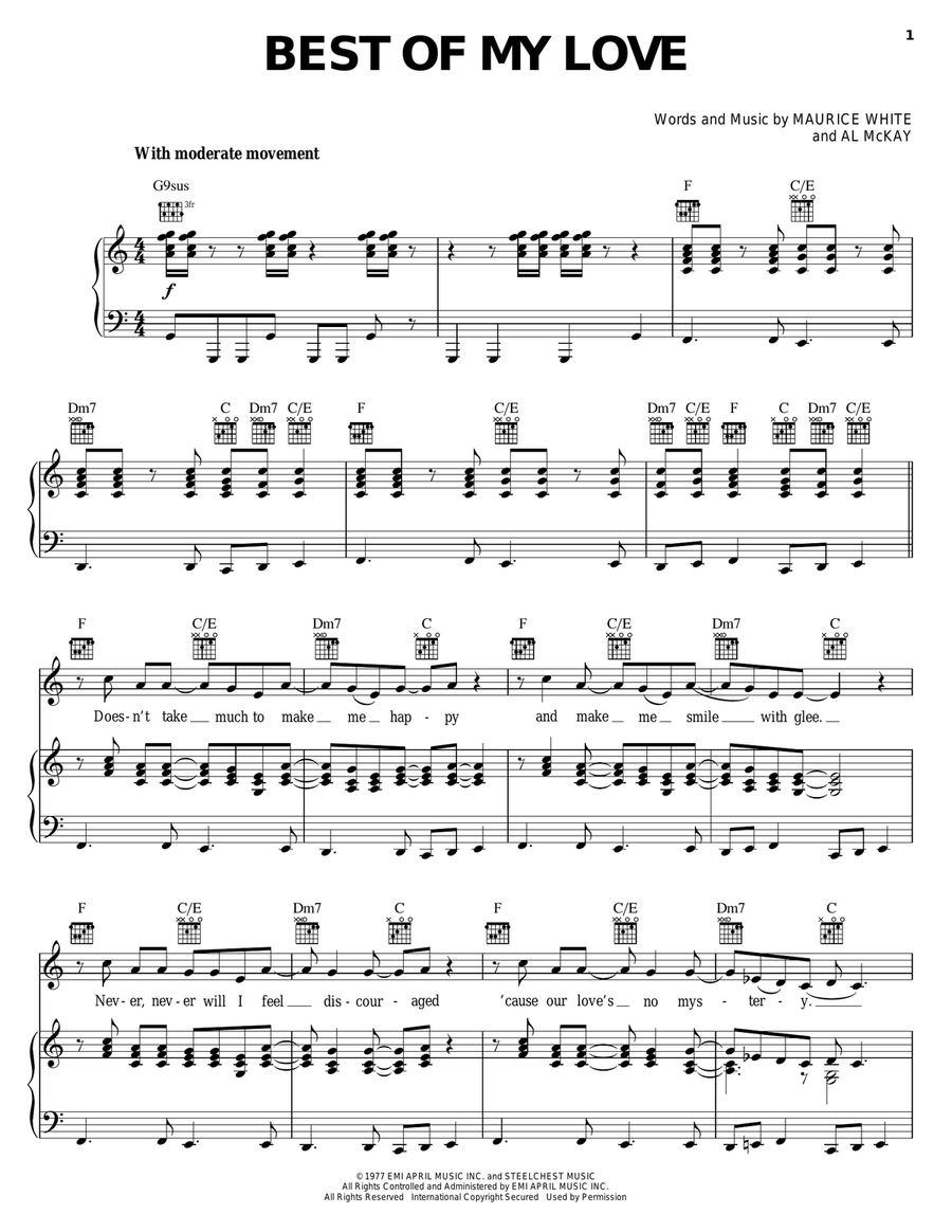 Best Of My Love Piano, Vocal, Guitar scores gallery preview page 1