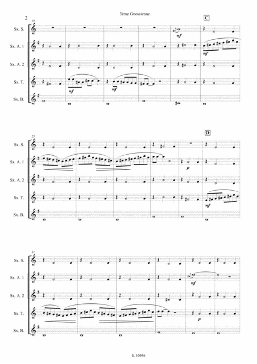 Gnossienne 1er 2eme et 3eme pour quintette de saxophones Saxophone scores gallery preview page 8