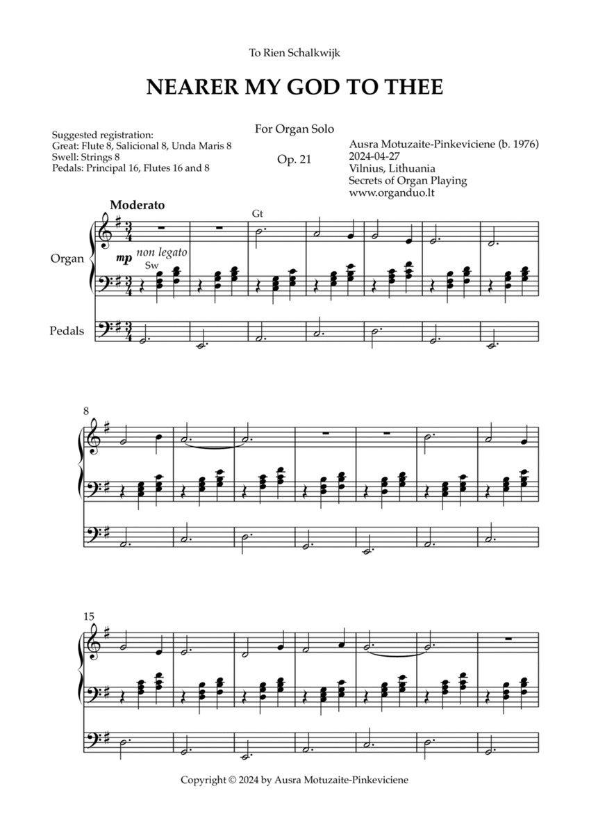 Meditation on Nearer My God to Thee, Op. 21 (Organ Solo) by Ausra Motuzaite-Pinkeviciene