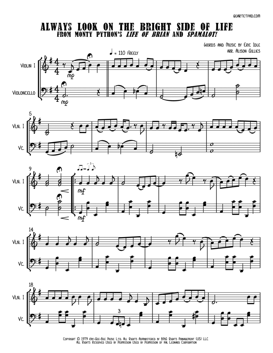 Always Look On The Bright Side Of Life String Duet scores gallery preview page 1