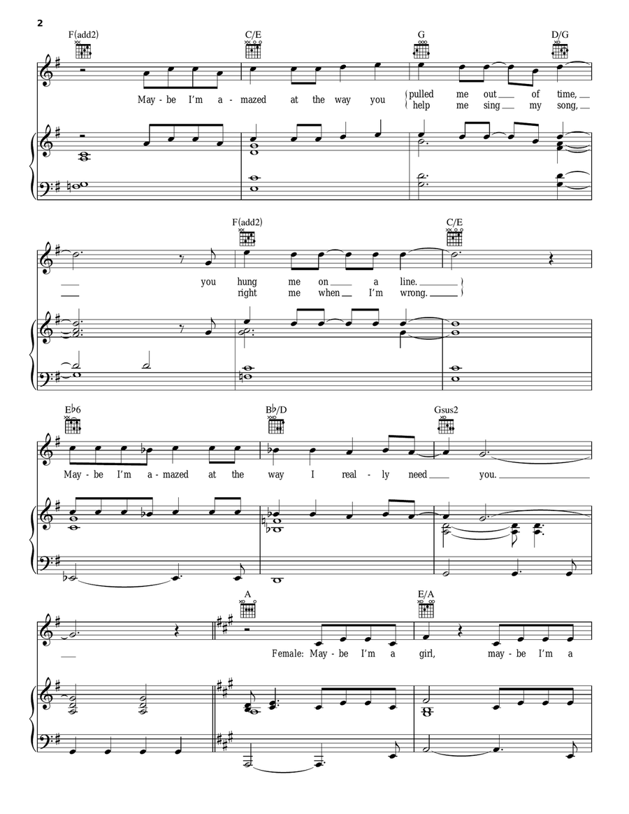 Maybe I'm Amazed Piano, Vocal, Guitar scores gallery preview page 2