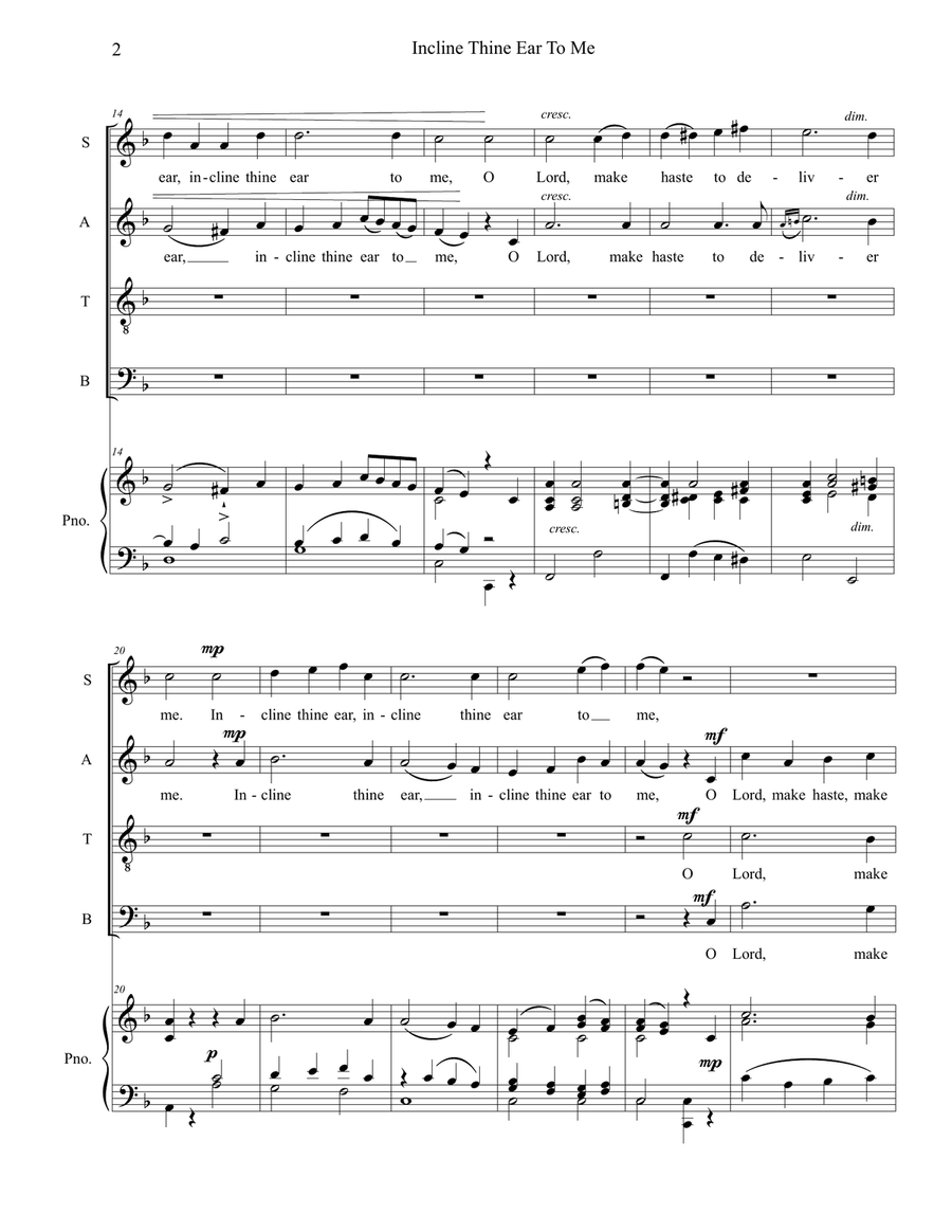 Incline thine Ear To Me 4-Part scores gallery preview page 2