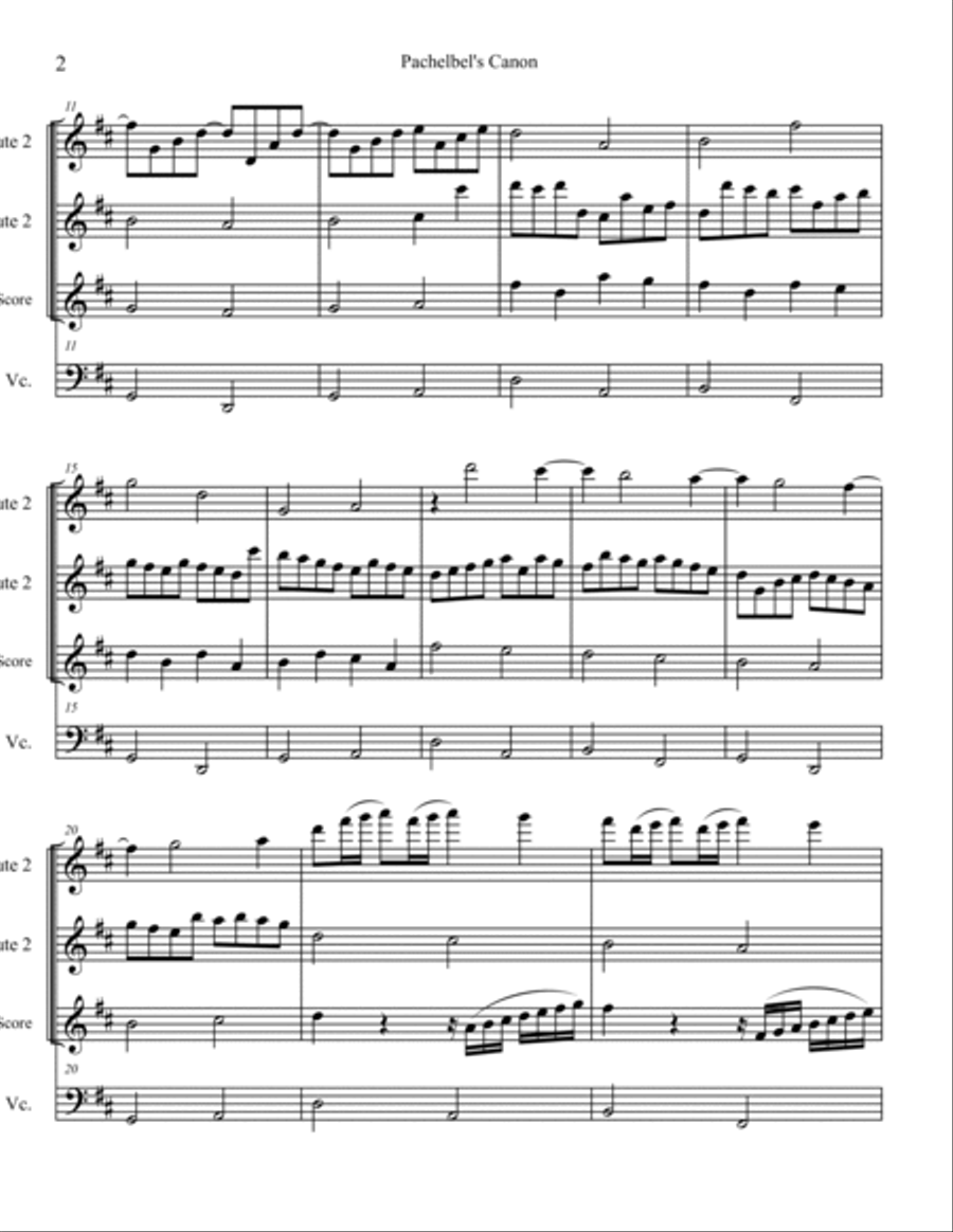 Pachelbel's Canon for Flute Trio with optional Cello or other Bass Instrument Large Ensemble scores gallery preview page 2