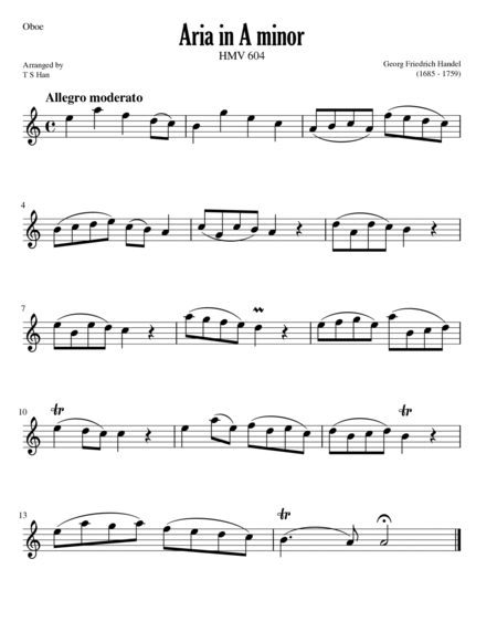 Handel Aria in A minor for Oboe and Piano, HMV 604