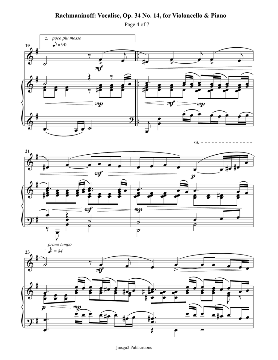 Rachmaninoff: Vocalise for Cello & Piano Piano scores gallery preview page 4