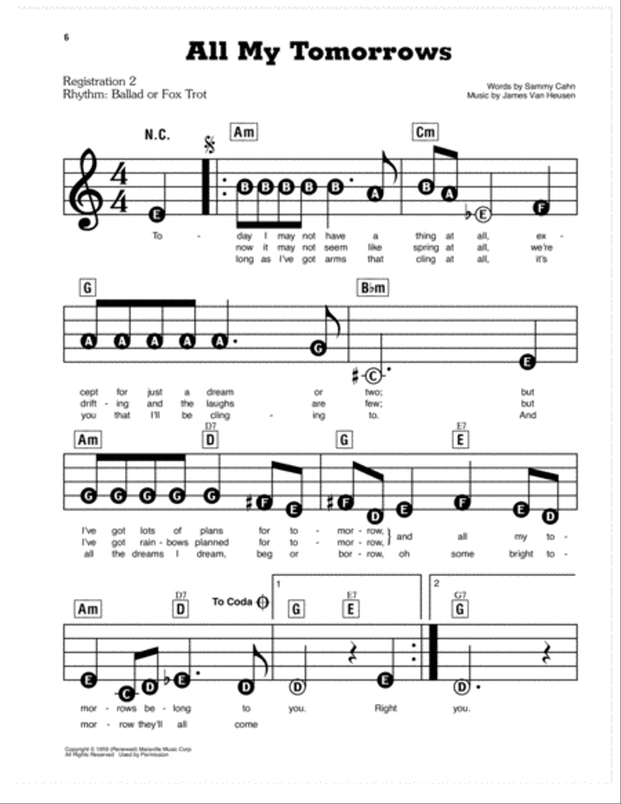 All My Tomorrows Electronic Keyboard scores gallery preview page 1