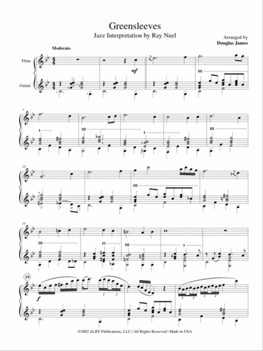 Greensleeves (Ray Neel Jazz) for Flute and Guitar Flute scores gallery preview page 2