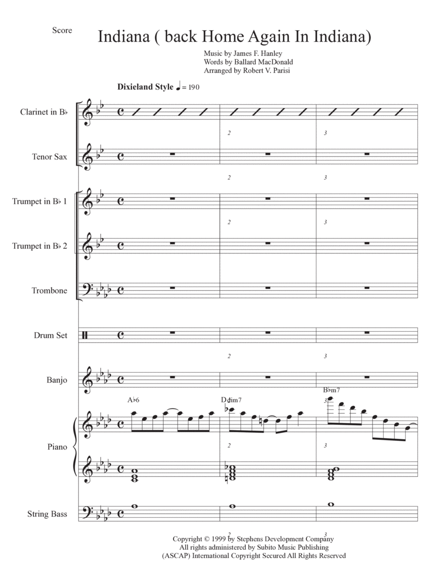 Indiana (back Home Again In Indiana) Jazz Ensemble scores gallery preview page 1