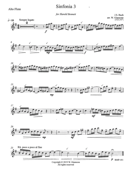Bach - 15 Three-part Inventions for 3 Flutes-AltoFluteParts (Flute 2)