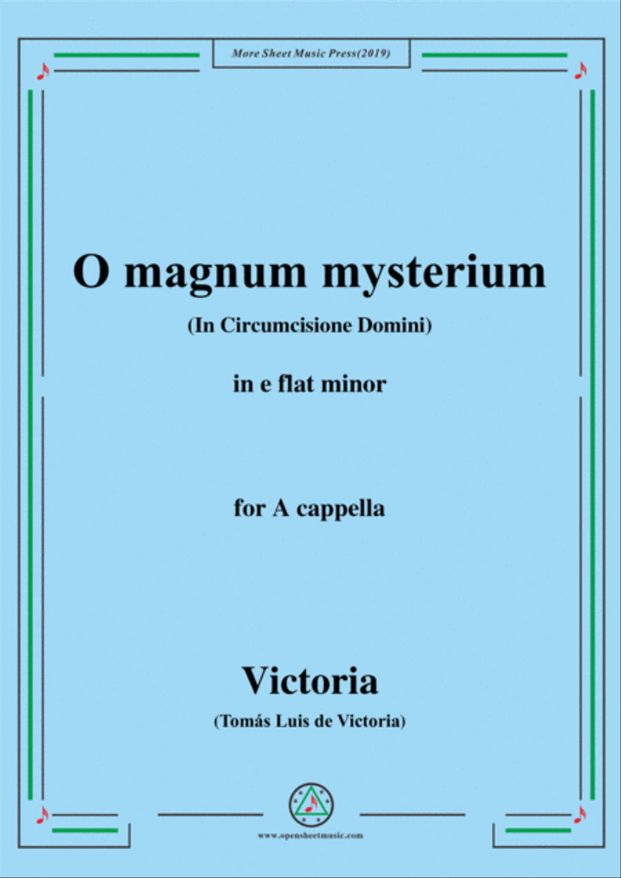 Victoria-O magnum mysterium,in e flat minor,for A cappella 4-Part scores gallery preview page 1