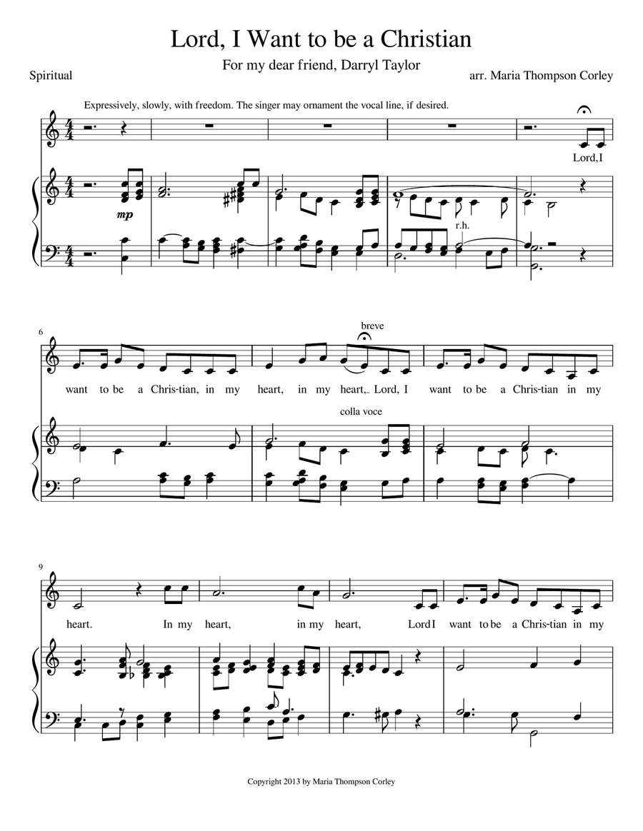Lord, I Want to be a Christian (medium voice and piano) Medium Voice scores gallery preview page 1