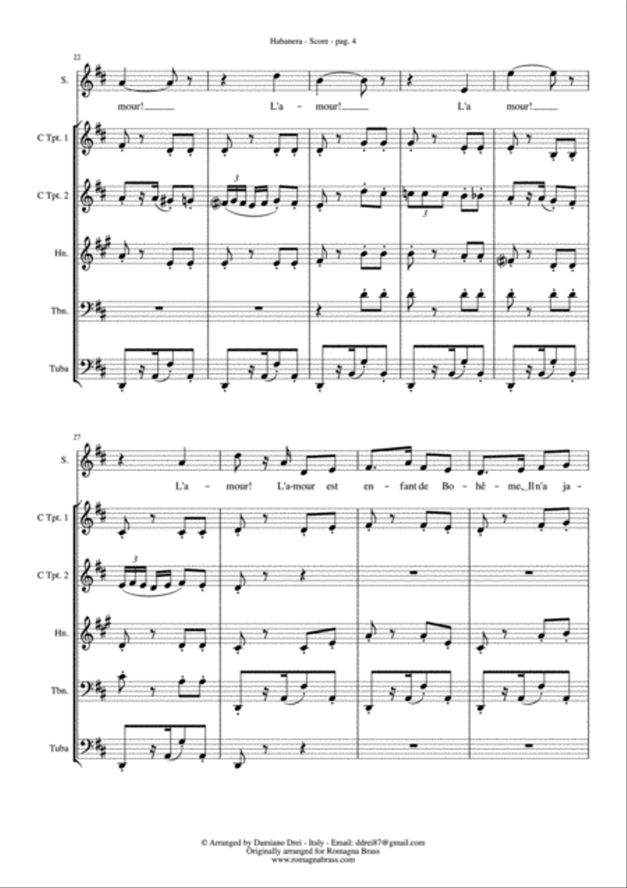 Habanera from Carmen (Brass Quintet and soloist) Brass Quintet scores gallery preview page 5