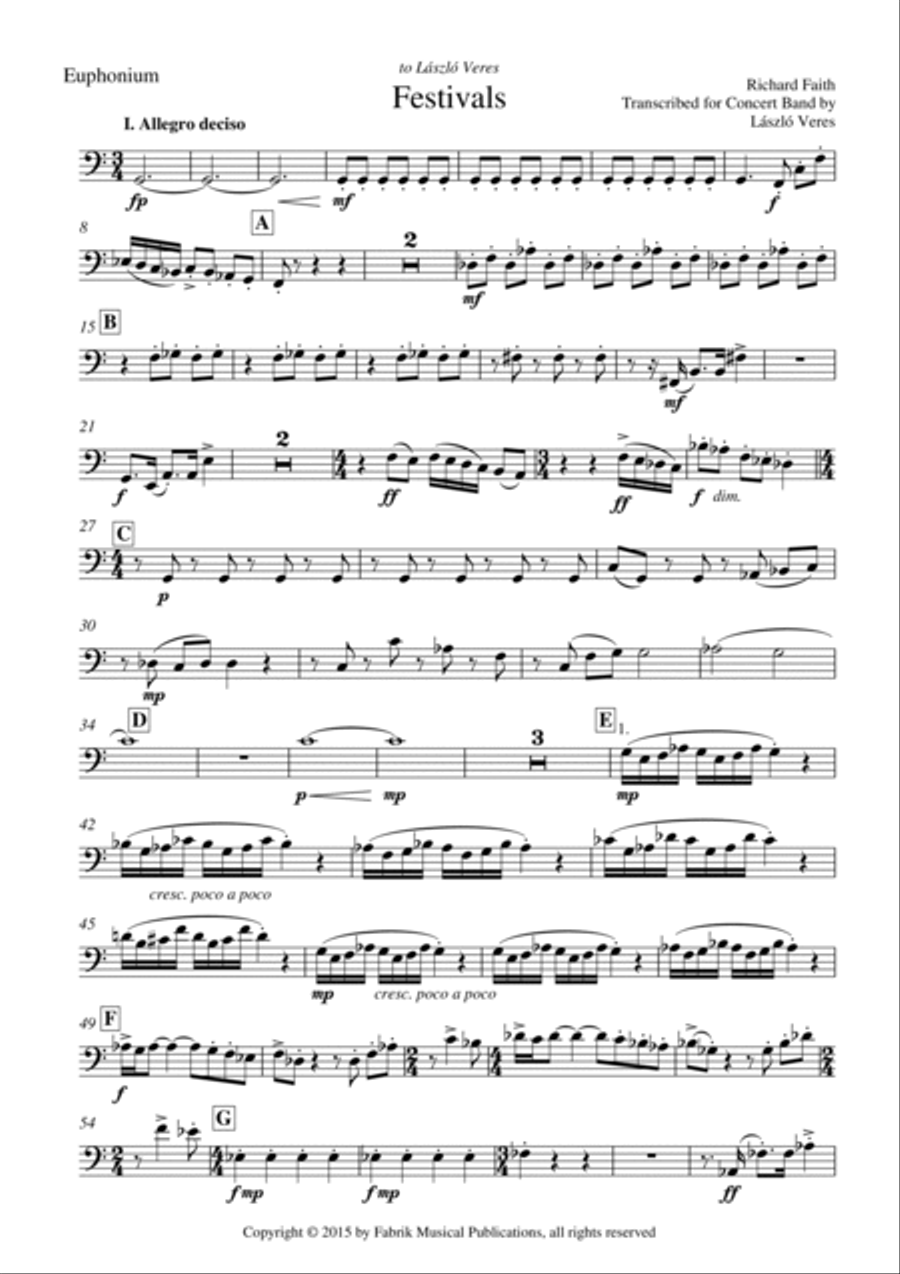Richard Faith/László Veres : Festivals for concert band, C euphonium (bass clef) part Concert Band scores gallery preview page 2