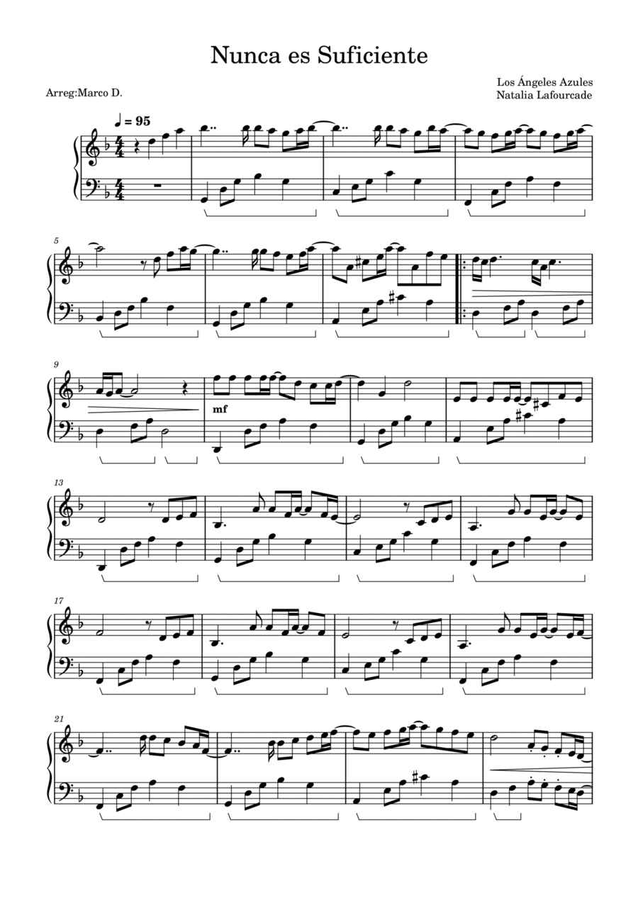 Nunca Es Suficiente Piano Solo scores gallery preview page 1