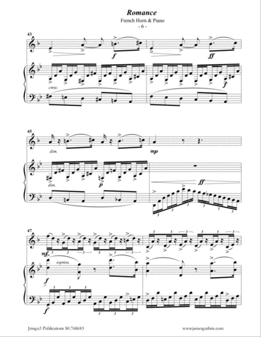 Fauré: Romance Op. 28 for French Horn & Piano Horn scores gallery preview page 6