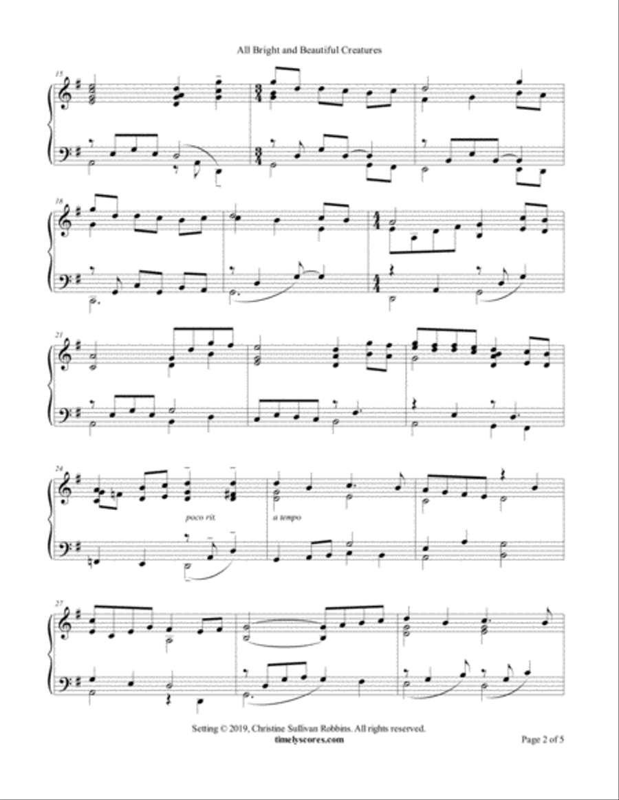 All Bright and Beautiful Creatures Piano Solo scores gallery preview page 2