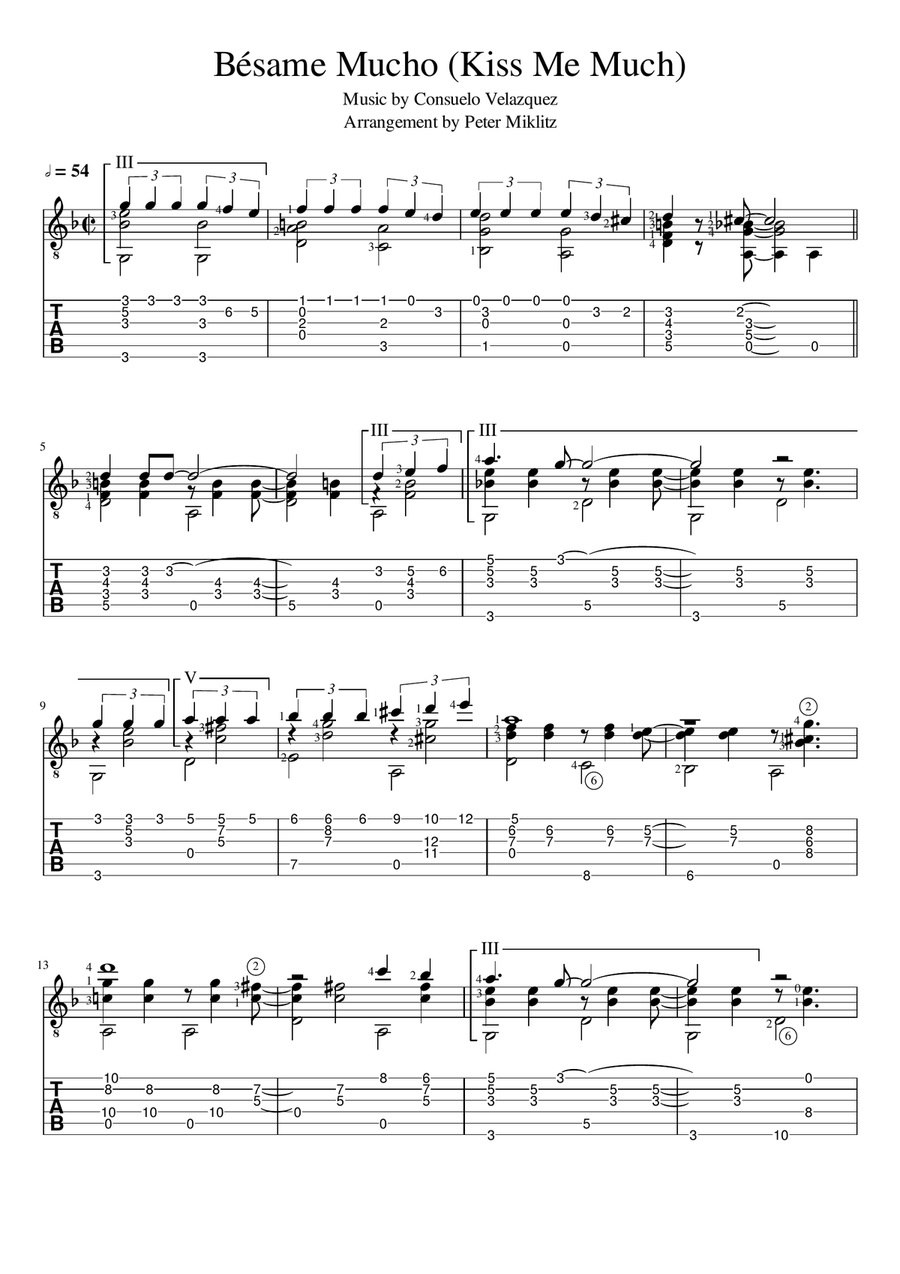 Besame Mucho (Kiss Me Much) Guitar Solo scores gallery preview page 1